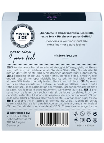 Boite de 3 préservatifs latex avec réservoir, 7 tailles disponibles Mister Size - MS03